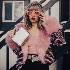 Valfre Pink Faux fur collar&sleeve jacket XL NWT